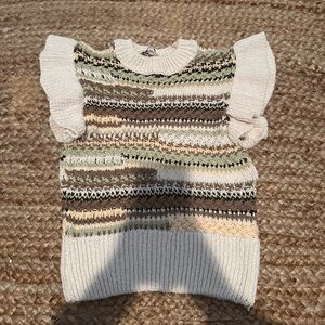 ZARA KNIT RUFFLE SHOULDER TOP